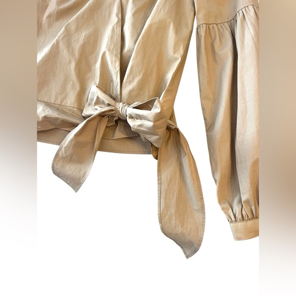 MICHAEL MICHAEL KORS Wrap Balloon-Sleeve Top Khaki Solid Collared Sz XS - Picture 5 of 10